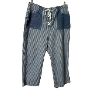 Y2K BUM Equipment Capri Pants Womens 14 Stripe Lace Up Waist